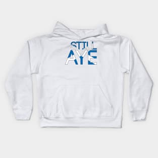 STILL AYE, Pro Scottish Independence Saltire Flag Text Slogan Kids Hoodie